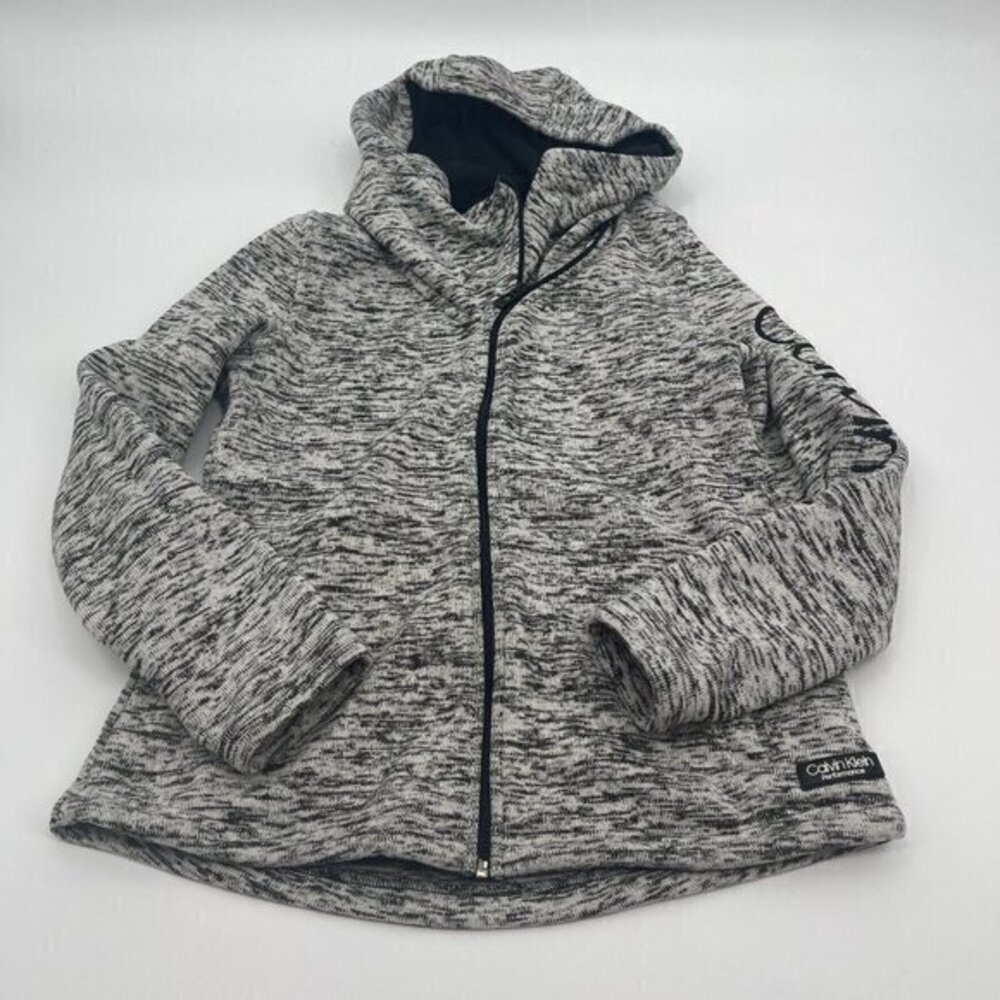Calvin Klein Womens Hoodie M Sweatshirt Sweater Gray Full Zip Pockets Marled